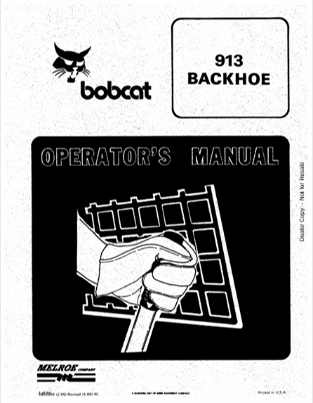 BOBCAT 913 BACKHOE OPERATOR'S MANUAL (6566996) - PDF FILE