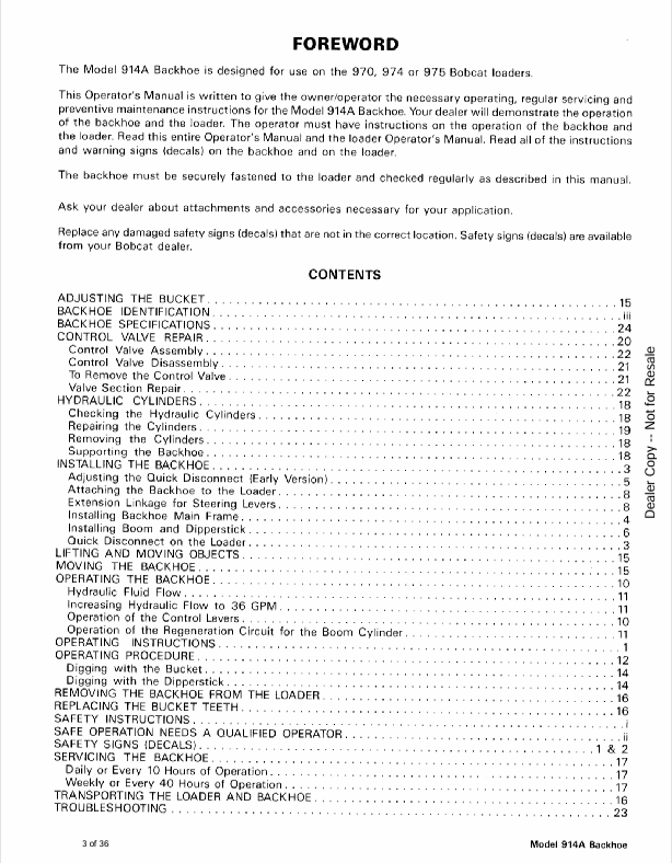BOBCAT 914A BACKHOE (6545746) OPERATION AND MAINTENANCE MANUAL PDF FILE