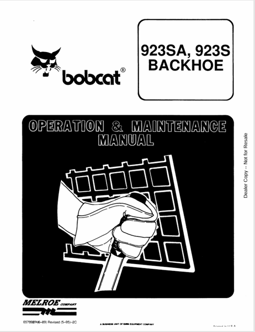 BOBCAT 923SA, 923S BACKHOE OPERATION & MAINTENANCE MANUAL (6570937) - PDF FILE