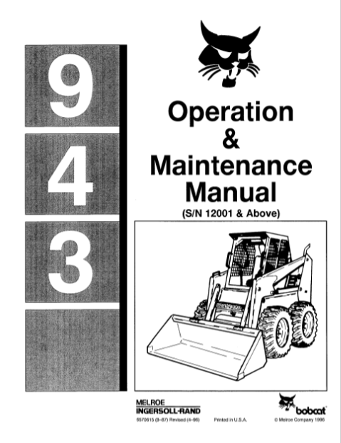 BOBCAT 943 OPERATION & MAINTENANCE MANUAL - PDF FILE
