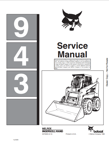BOBCAT 943 SERVICE MANUAL (6570008) - PDF FILE