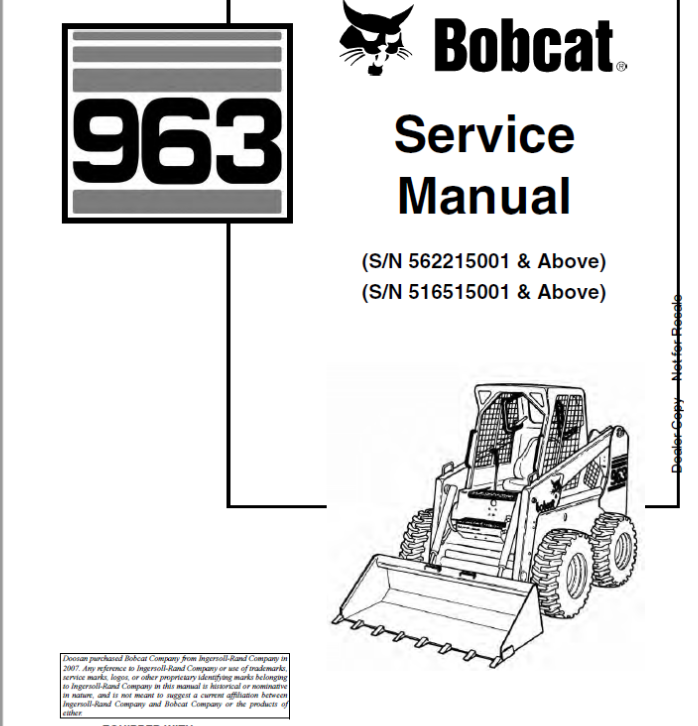 BOBCAT 963 LOADER SERVICE MANUAL 6900988 - PDF FILE