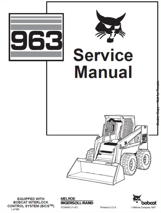 BOBCAT 963 LOADER SERVICE REPAIR WORKSHOP MANUAL - PDF FILE