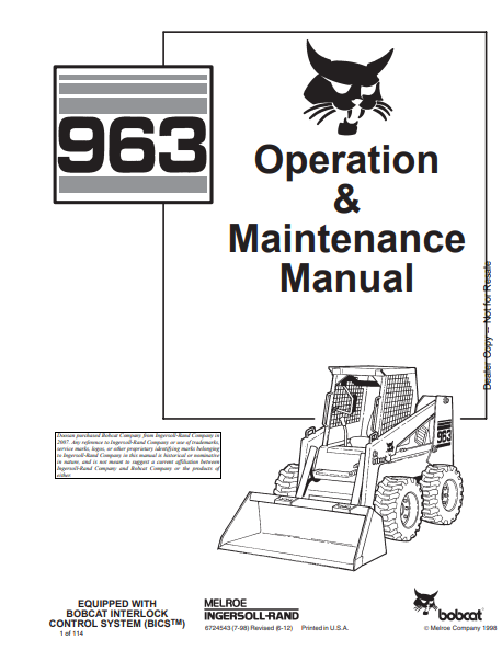 BOBCAT 963 OPERATION & MAINTENANCE MANUAL (6724543) - PDF FILE