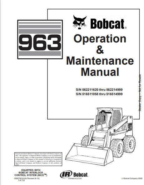 BOBCAT 963 OPERATION & MAINTENANCE MANUAL (6900792) - PDF FILE