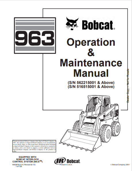 BOBCAT 963 OPERATION & MAINTENANCE MANUAL (6900878) - PDF FILE