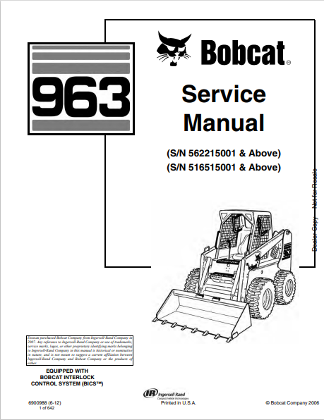 BOBCAT 963 SERVICE MANUAL (6900988) - PDF FILE