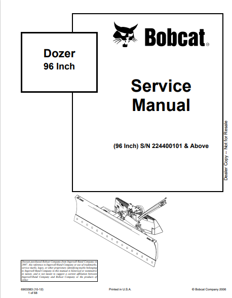 BOBCAT 96 INCH DOZER SERVICE MANUAL (6903383) - PDF FILE