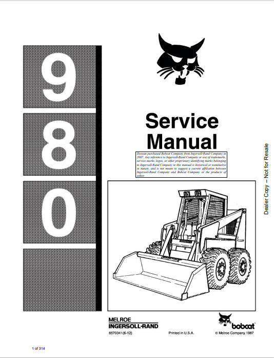 BOBCAT 980 SERVICE MANUAL (6570341) - PDF FILE