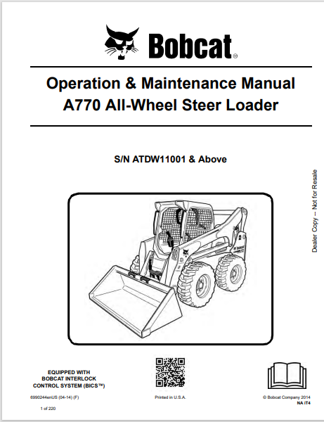 BOBCAT A770 ALL-WHEEL STEER LOADER OPERATION & MAINTENANCE MANUAL (6990244) - PDF FILE