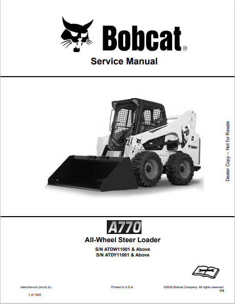 BOBCAT A770 ALL-WHEEL STEER LOADER SERVICE MANUAL (6990245) - PDF FILE