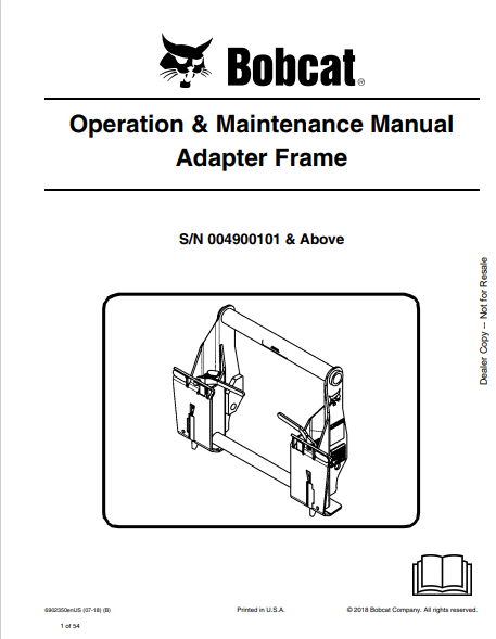 BOBCAT ADAPTER FRAME OPERATION & MAINTENANCE MANUAL (6902350) - PDF FILE