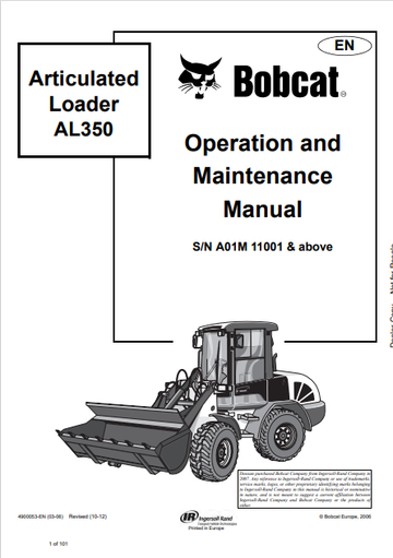 BOBCAT AL350 ARTICULATED LOADER OPERATION AND MAINTENANCE MANUAL (4900053) - PDF FILE
