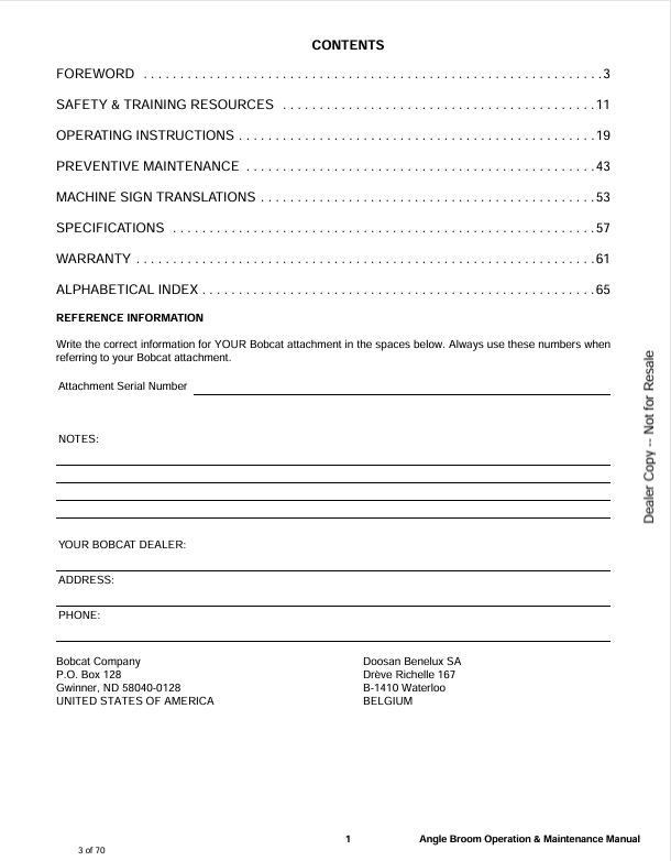 BOBCAT ANGLE BROOM (6901385) OPERATOR MANUAL PDF DOWNLOAD