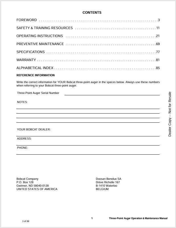 BOBCAT AUGER (3PTA) S/N AMJS00101 & ABOVE (6989533) OPERATION AND MAINTENANCE MANUAL PDF FILE