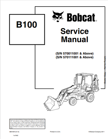 BOBCAT B100 SERVICE MANUAL (6901844) - PDF FILE
