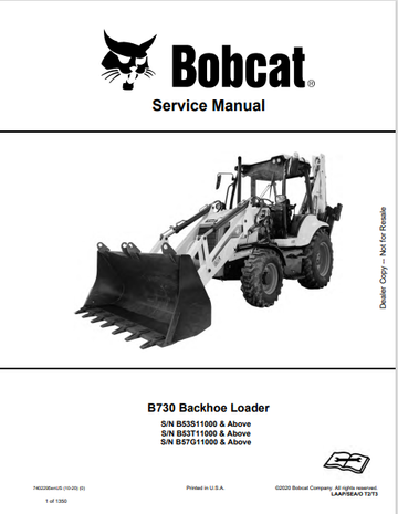BOBCAT B730 BACKHOE LOADER SERVICE MANUAL (7402295) - PDF FILE