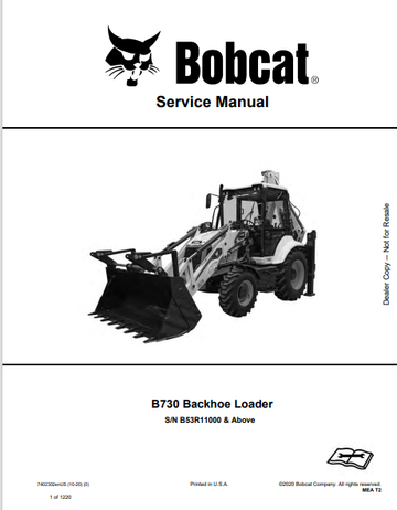 BOBCAT B730 BACKHOE LOADER SERVICE MANUAL (7402302) - PDF FILE