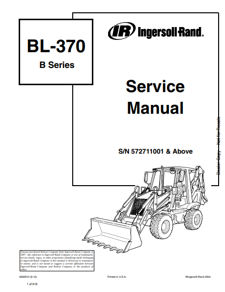 BOBCAT BL-370 B SERIES IR INGERSOLL RAND SERVICE MANUAL (6902813) - PDF FILE
