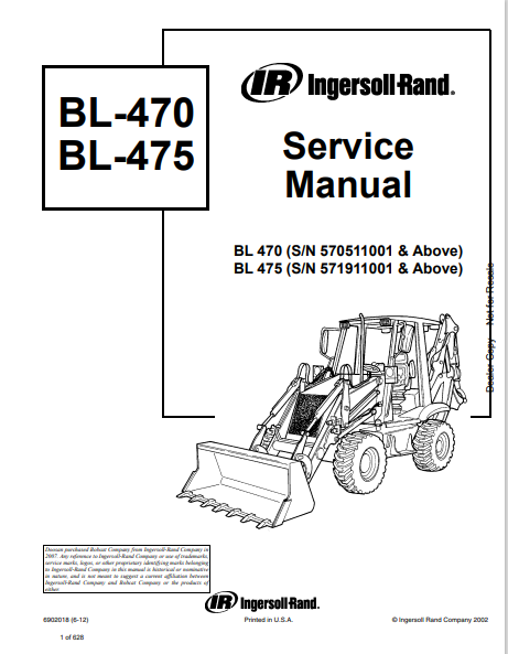 BOBCAT BL-470, LB-475 IR INGERSOLL RAND SERVICE MANUAL (6902018) - PDF FILE