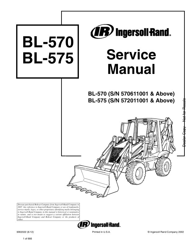 BOBCAT BL-570 BL-575 570611001 572011001 & UP Service Manual 6902022 PDF