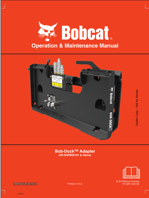 BOBCAT BOB-DOCK™ ADAPTER OPERATION & MAINTENANCE MANUAL (7360445) - PDF FILE