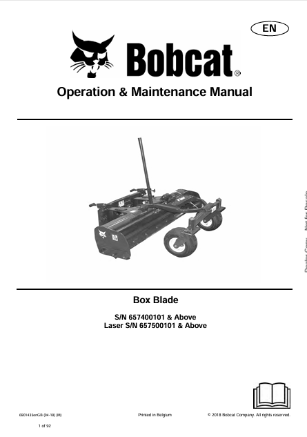 BOBCAT BOX BLADE OPERATION & MAINTENANCE MANUAL (6901435) - PDF FILE