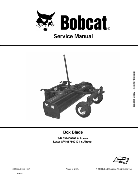 Bobcat Box Blade Service Manual 6901436 PDF
