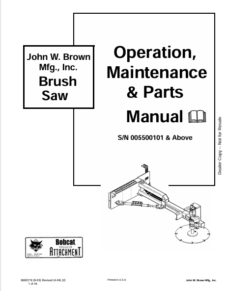 BOBCAT BRUSH SAW OPERATION, MAINTENANCE & PARTS MANUAL (6682219) - PDF FILE