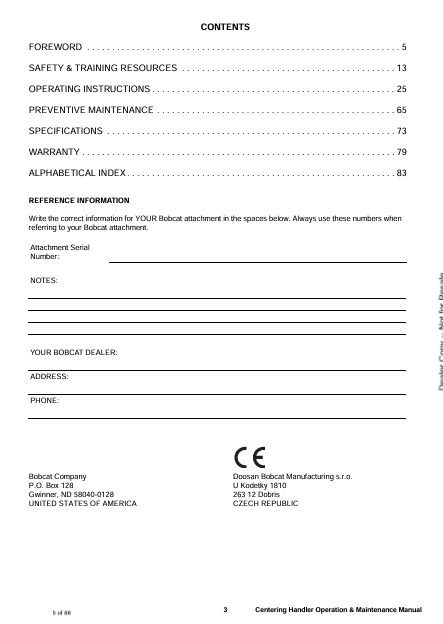 BOBCAT BUD7001, BUD7025 CENTRING HANDLER (6989734ENGB) OPERATION & MAINTENANCE MANUAL PDF FILE
