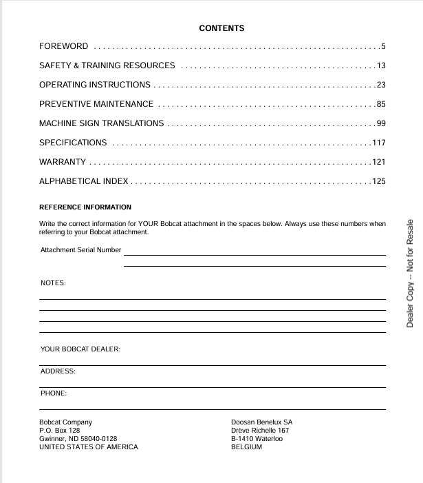 BOBCAT CHIPPER WC-8B (6904884ENUS) OPERATION & MAINTENANCE MANUAL PDF FILE