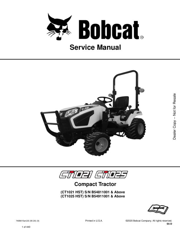 Bobcat CT1021 HST CT1025 HST Compact Tractor Service Information 7408015 (05-20)