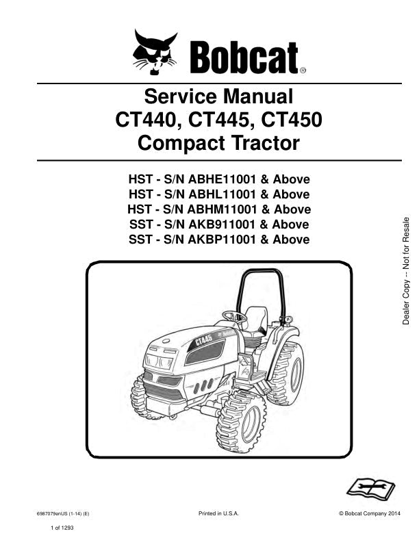 Bobcat CT440 CT445 CT450 Tractor Service Information 6987079 (01-14)