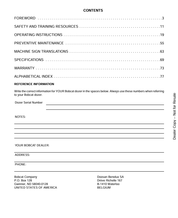 BOBCAT DOZER 96 (6903167) OPERATION AND MAINTENANCE MANUAL PDF FILE