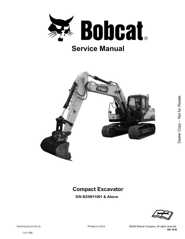 BOBCAT E165 B53W11001 & Up Service Information 7407615 PDF