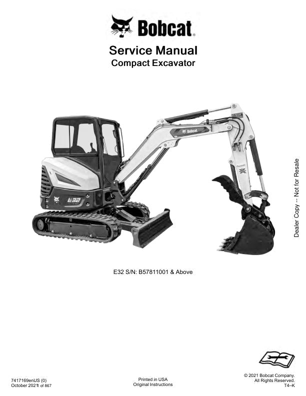 Bobcat E32 Excavator B57811001 & Up Service Information 7417169 (10-21)