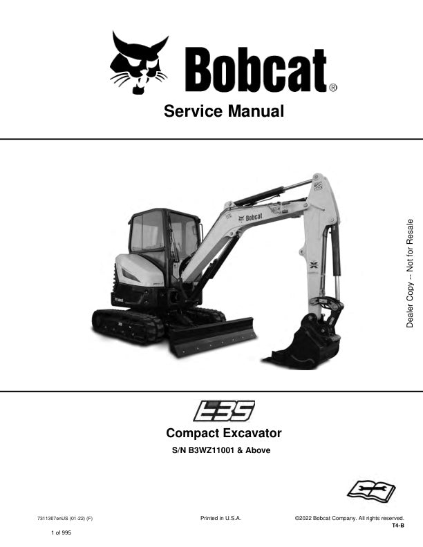 Bobcat E35 Excavator B3WZ11001 & Up Service Information 7311307 (01-22)