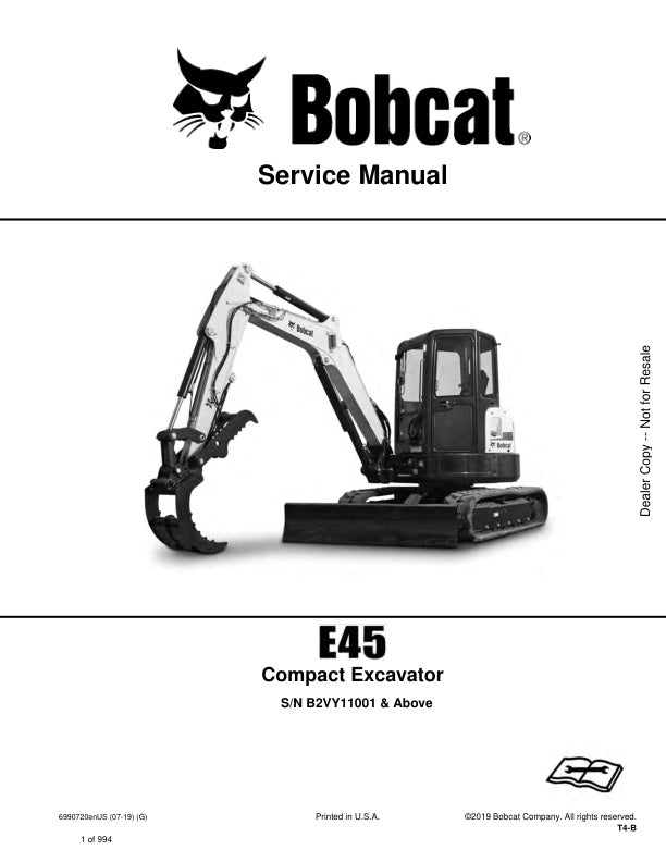E45 Excavator B2VY11001 & Up 6990720 Service Information PDF