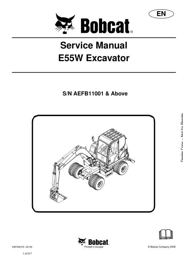 BOBCAT E55W Excavator AEFB11001 & Up Service Information 6987289 PDF
