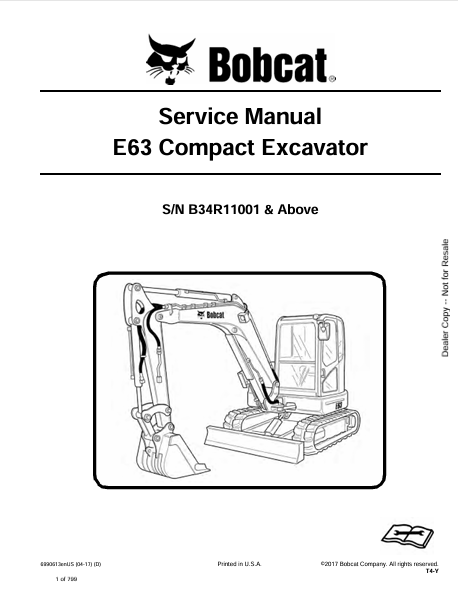 BOBCAT E63 COMPACT EXCAVATOR SERVICE MANUAL (6990613) - PDF FILE