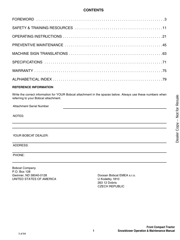 BOBCAT FSB49, FSB62 FRONT COMPACT TRACTOR SNOWBLOWER (7420120ENUS) OPERATION AND MAINTENANCE MANUAL PDF FILE