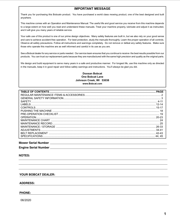 BOBCAT KAW FX801V, FX850V, FX850 (4178815ENUS) OPERATION & MAINTENANCE MANUAL PDF FILE