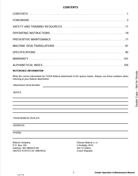 BOBCAT GRADER (6987368ENUS) OPERATION & MAINTENANCE MANUAL PDF FILE