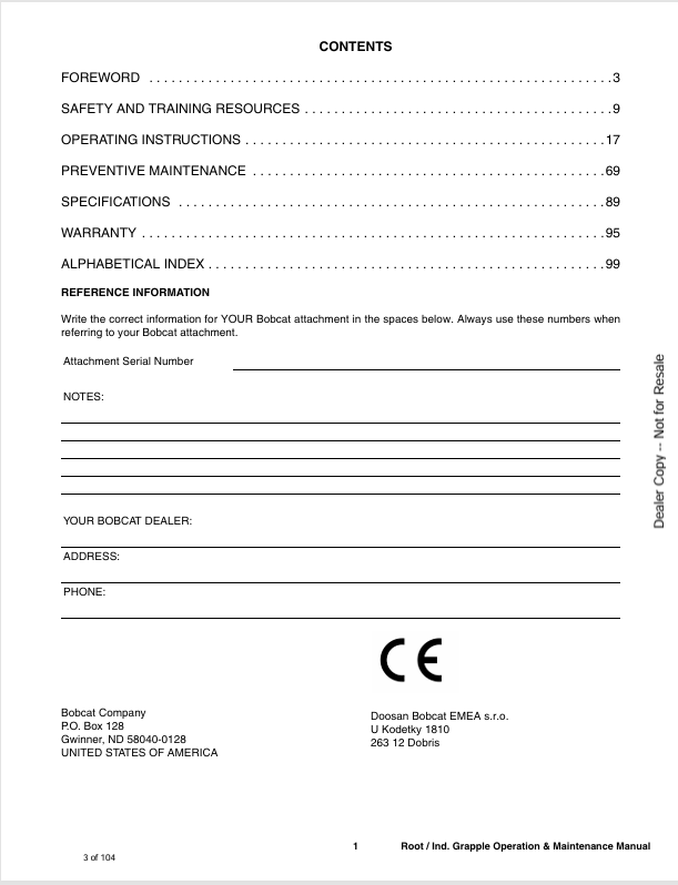 BOBCAT ROOT/INDUSTRIAL GRAPPLE (6986604ENUS) OPERATION & MAINTENANCE MANUAL PDF FILE