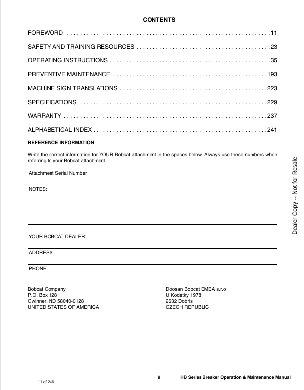 BOBCAT HB SERIES HYDRAULIC BREAKER (6904104) OPERATION AND MAINTENANCE MANUAL PDF FILE