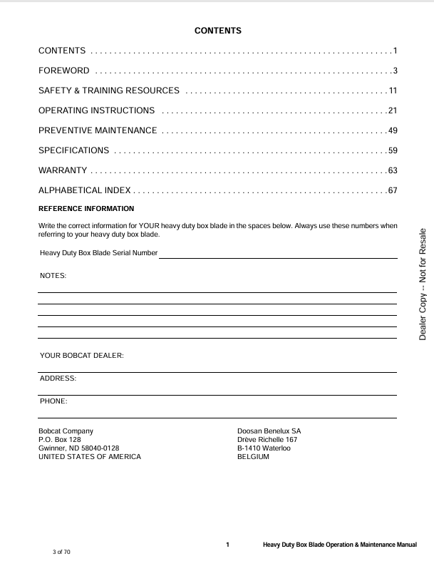 BOBCAT HEAVY BLADE BOX BLADE (6987241) OPERATION AND MAINTENANCE MANUAL PDF FILE