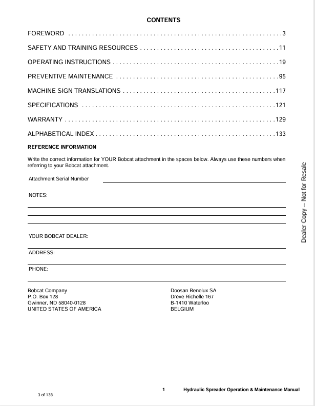 BOBCAT SPREADER HS8 (6986894ENUS) OPERATION & MAINTENANCE MANUAL PDF DOWNLOAD