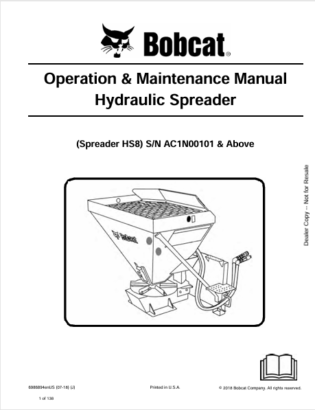 BOBCAT HS8 HYDRAULIC SPREADER OPERATION & MAINTENANCE MANUAL (6986894) - PDF FILE