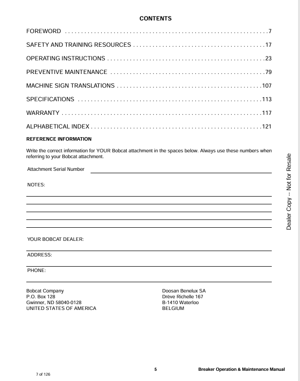 BOBCAT HYDRAULIC BREAKER (6904928) OPERATION AND MAINTENANCE MANUAL PDF FILE