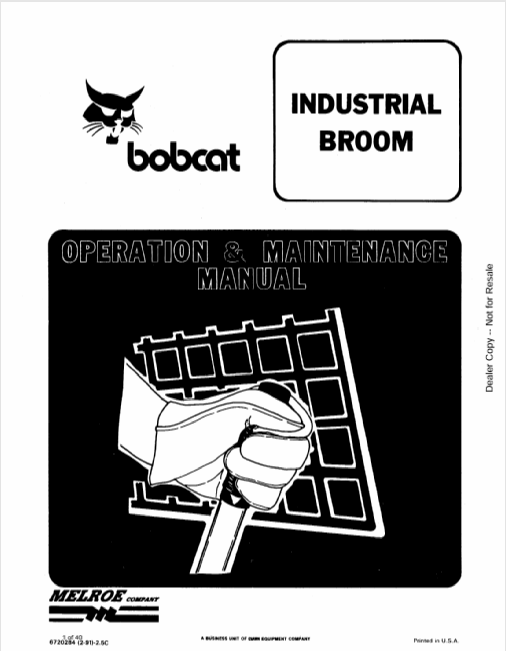 BOBCAT INDUSTRIAL BROOM OPERATION & MAINTENANCE MANUAL (6720284) - PDF FILE